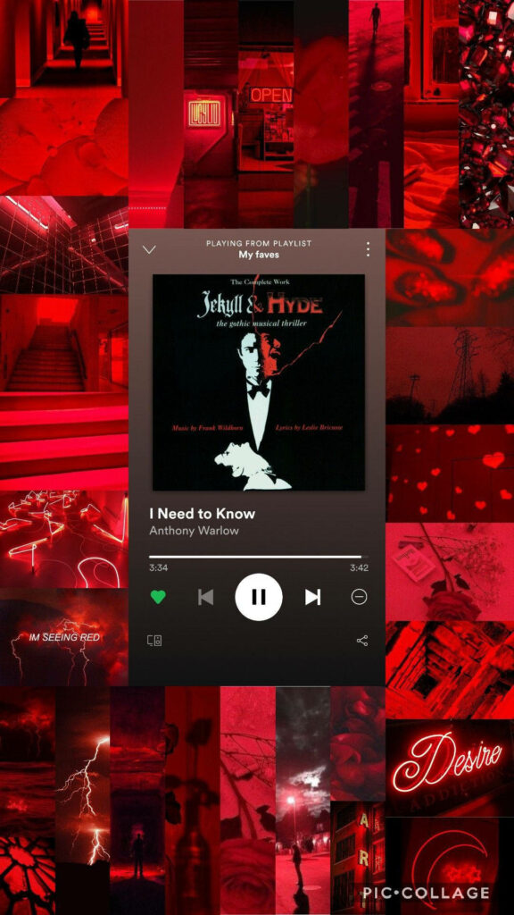 Aesthetic Red Collage Wallpaper with Neon Lights & Music Player