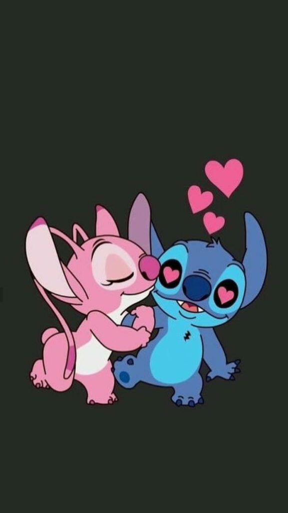 Stitch & Angel Affectionate Wallpaper: Heartfelt Moment in Vivid Colors