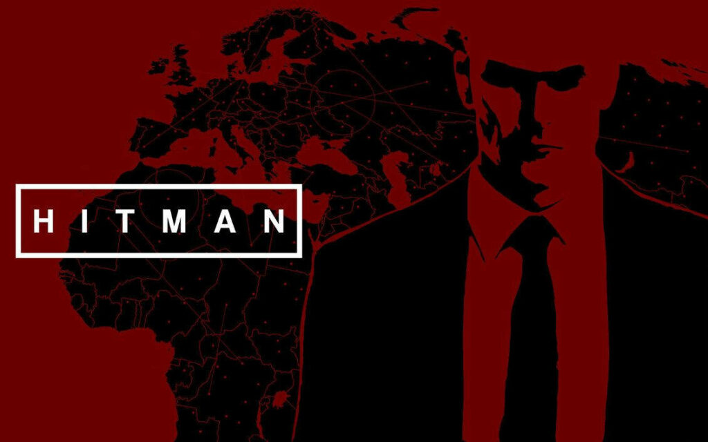 Bold Vector Art Poster Showcasing Hitman Absolution's Agent 47 as He Strategizes with a Map in the Background Wallpaper