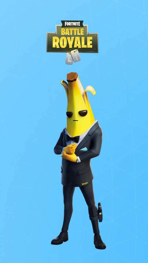 Agent Peely Fortnite wallpaper 3D render banana character tuxedo sunglasses blue background