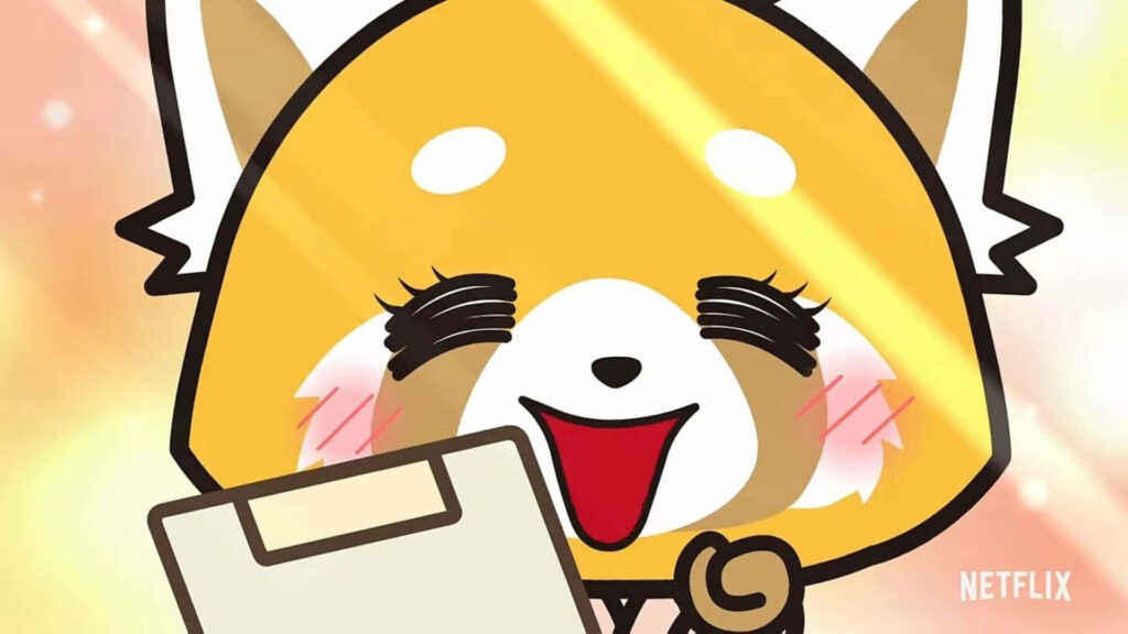 Vibrant Aggretsuko Wallpaper: Energetic Red Panda Expressing Herself