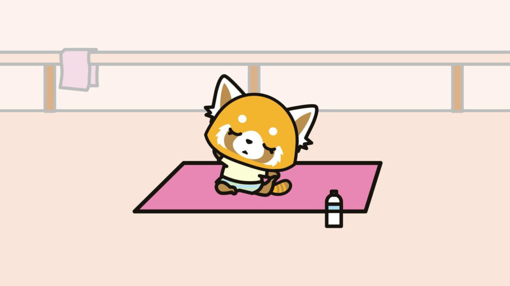 Aggretsuko Exhausted Post-Workout Wallpaper on Pink Mat