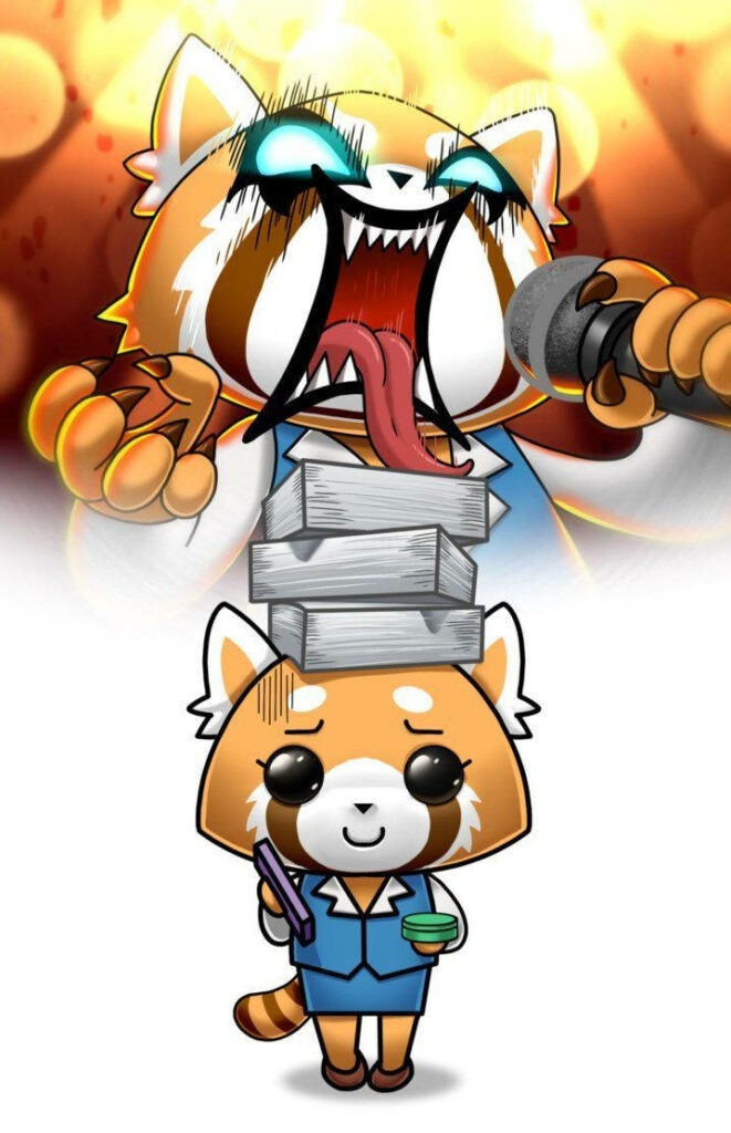 Vibrant Aggretsuko Wallpaper: Duality of Office Life & Metal Passion