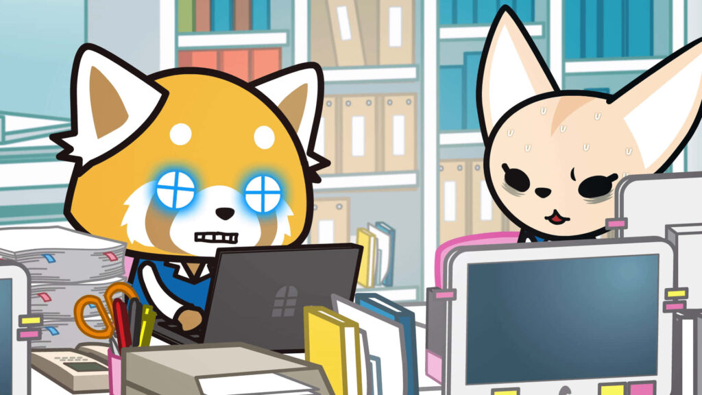 Aggretsuko Office Wallpaper: Red Panda's Daily Life & Music Rage