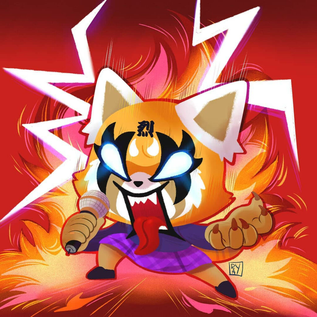 Vivid Aggretsuko Metal Screaming Wallpaper: Fiery Digital Art