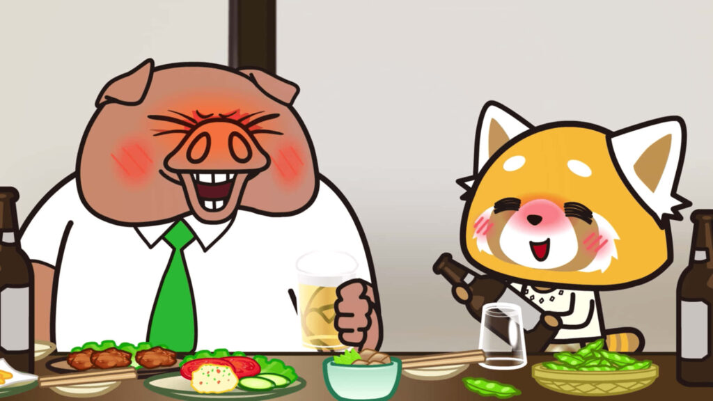 Aggretsuko's Metal Moment: Cheerful Dining Table Wallpaper