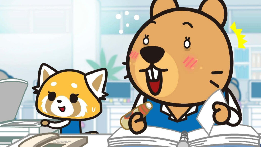 Cheerful Aggretsuko Wallpaper: Adorable Red Panda in Office Life