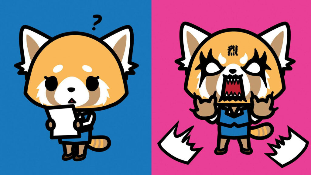 Aggretsuko Dual Emotions Wallpaper: Calm vs. Angry Background
