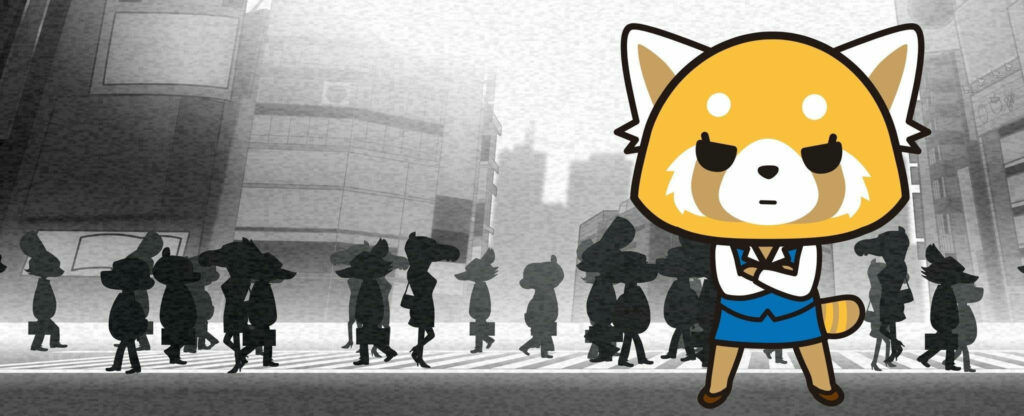 Aggretsuko's Bold Stand: Striking Monochrome Cityscape Wallpaper