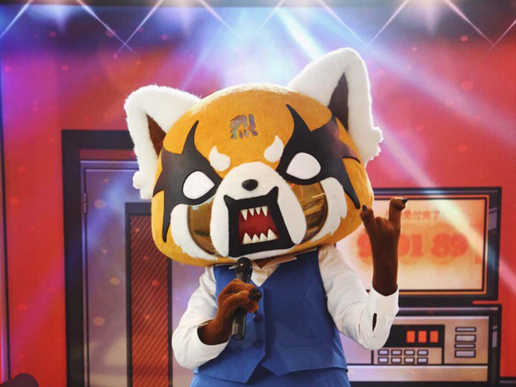 Aggretsuko in Blue: Powerful Stand Wallpaper Expressing Anger & Determination
