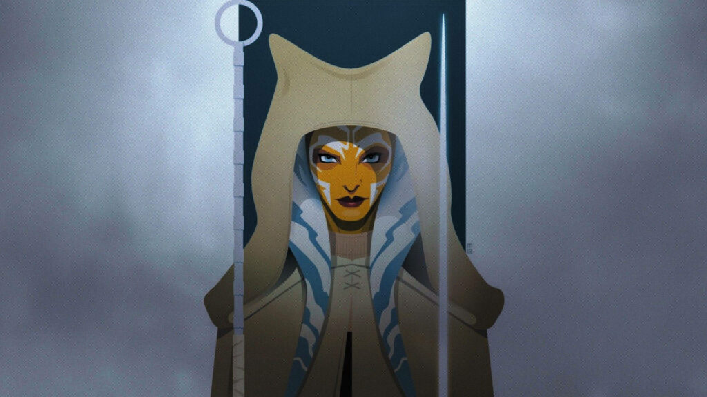 Ahsoka Tano Wallpaper: Elegant White Robe Design in Minimalist Style