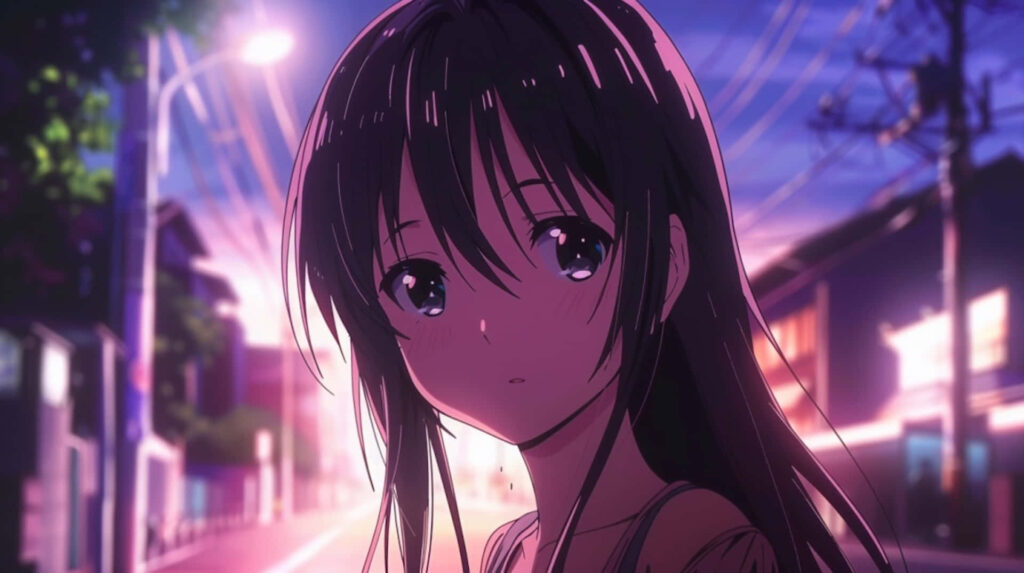 Ai Hoshino anime wallpaper serene twilight background with thoughtful reflective mood