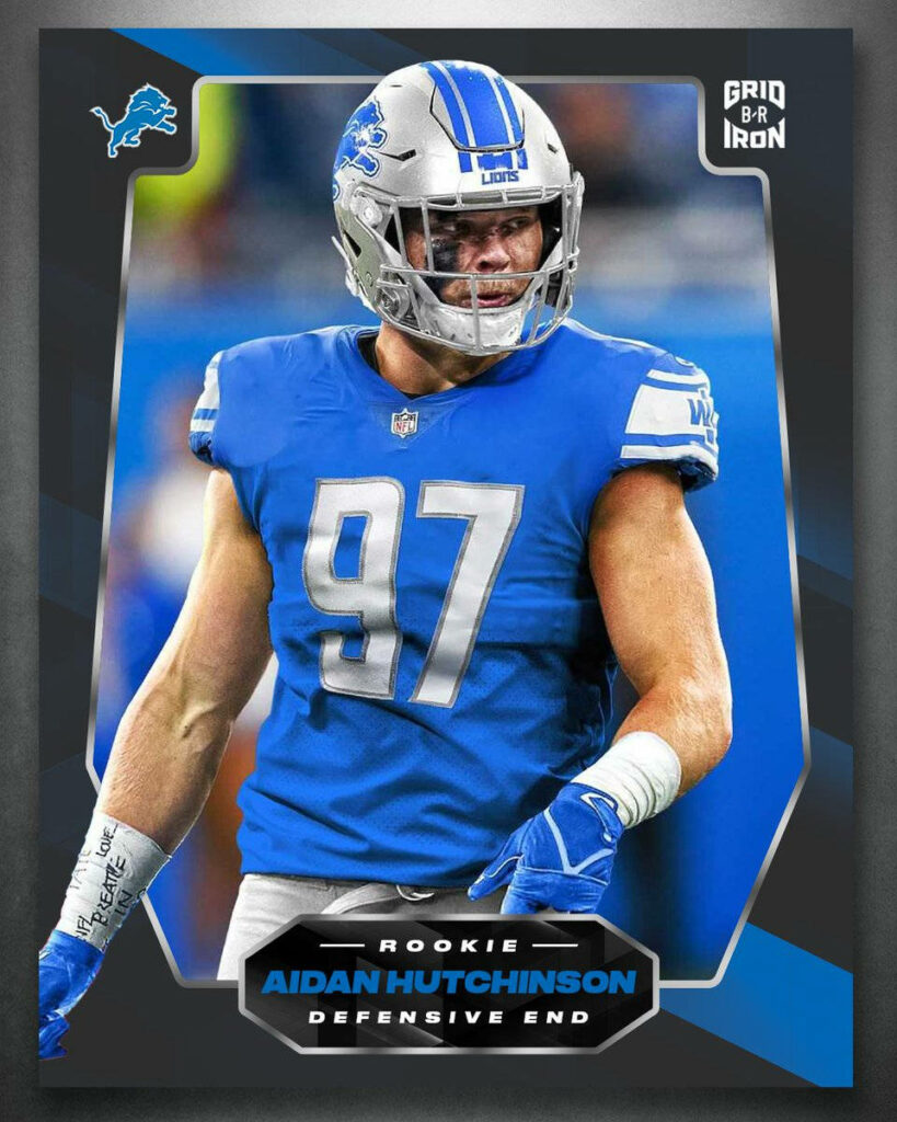 Aidan Hutchinson rookie defensive end in Detroit Lions uniform ready to impact NFL game wallpaper