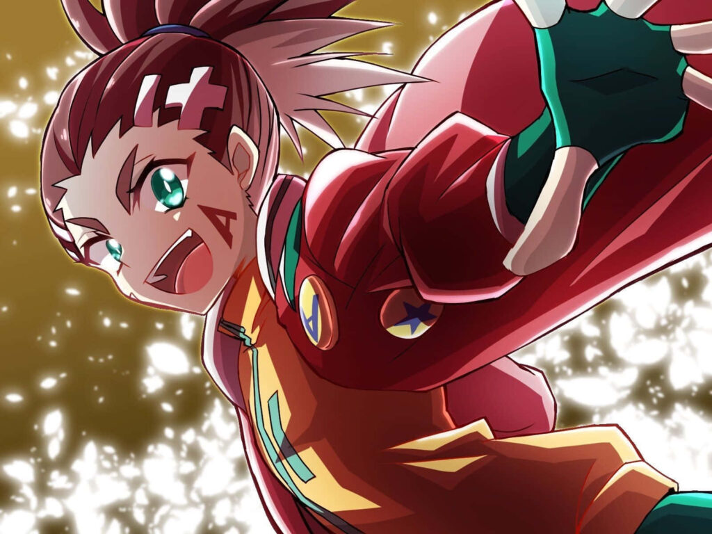 Aiga Akaba dynamic wallpaper vibrant colors energetic action pose bold expressive background