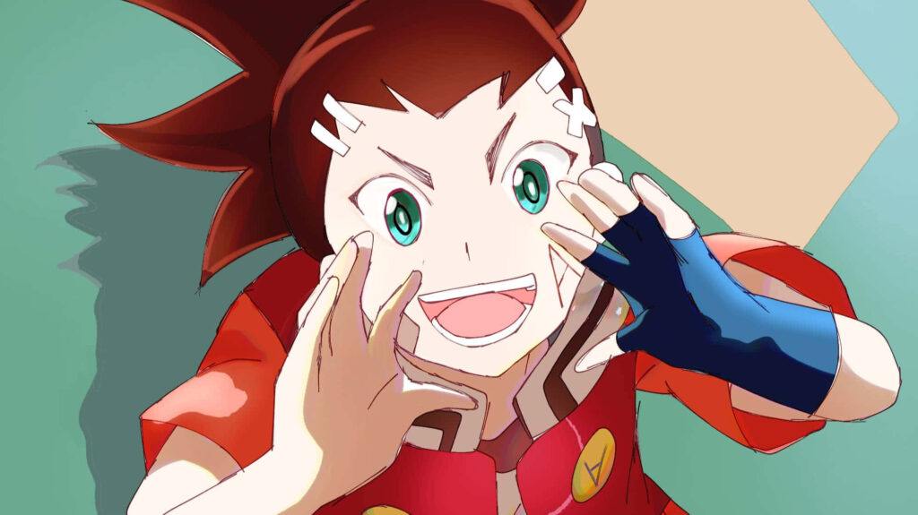 Aiga Akaba energetic anime character wallpaper with lively pose and excited expression background