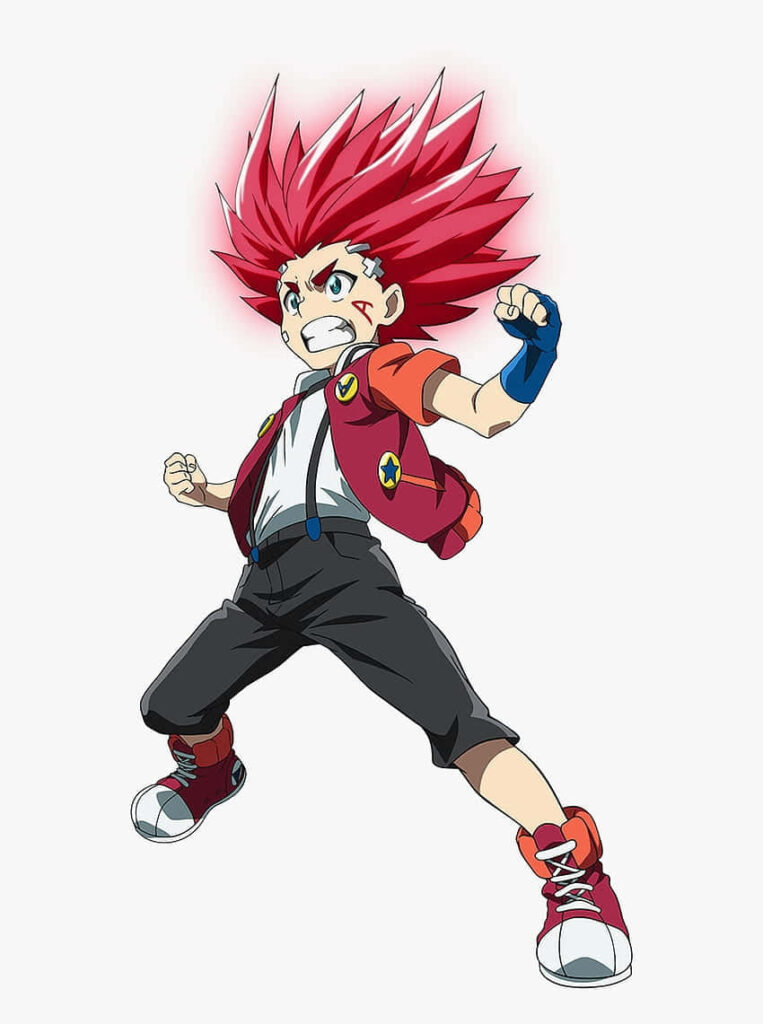Aiga Akaba with spiked red hair in fierce dynamic pose ready for action animated wallpaper background