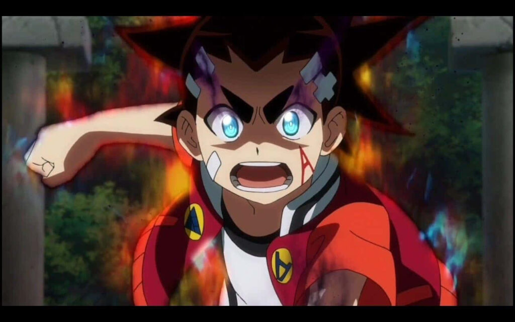 Aiga Akaba intense anime wallpaper bright blue eyes dynamic energy effects background