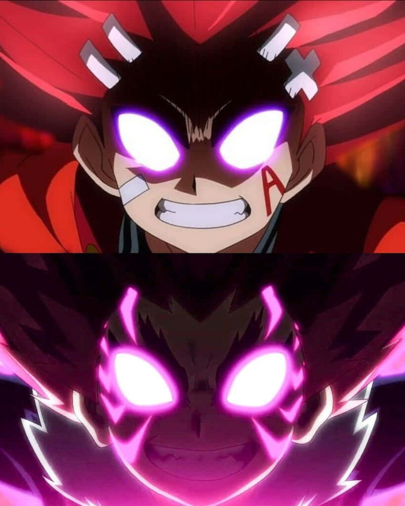 Aiga Akaba intense glowing eyes anime wallpaper fierce electrifying energy dramatic scene background