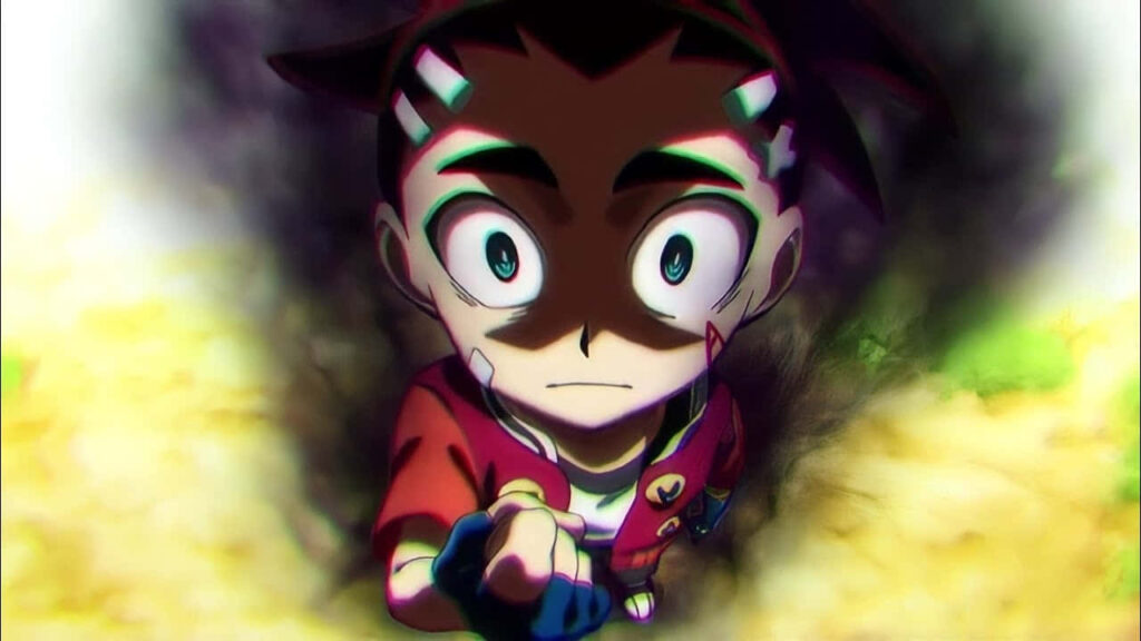 Aiga Akaba with intense determined expression and dramatic aura anime wallpaper background