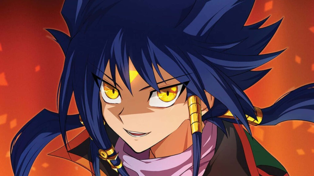 Aigami from Yu-Gi-Oh confident in vibrant digital world with intense energy and determined look wallpaper