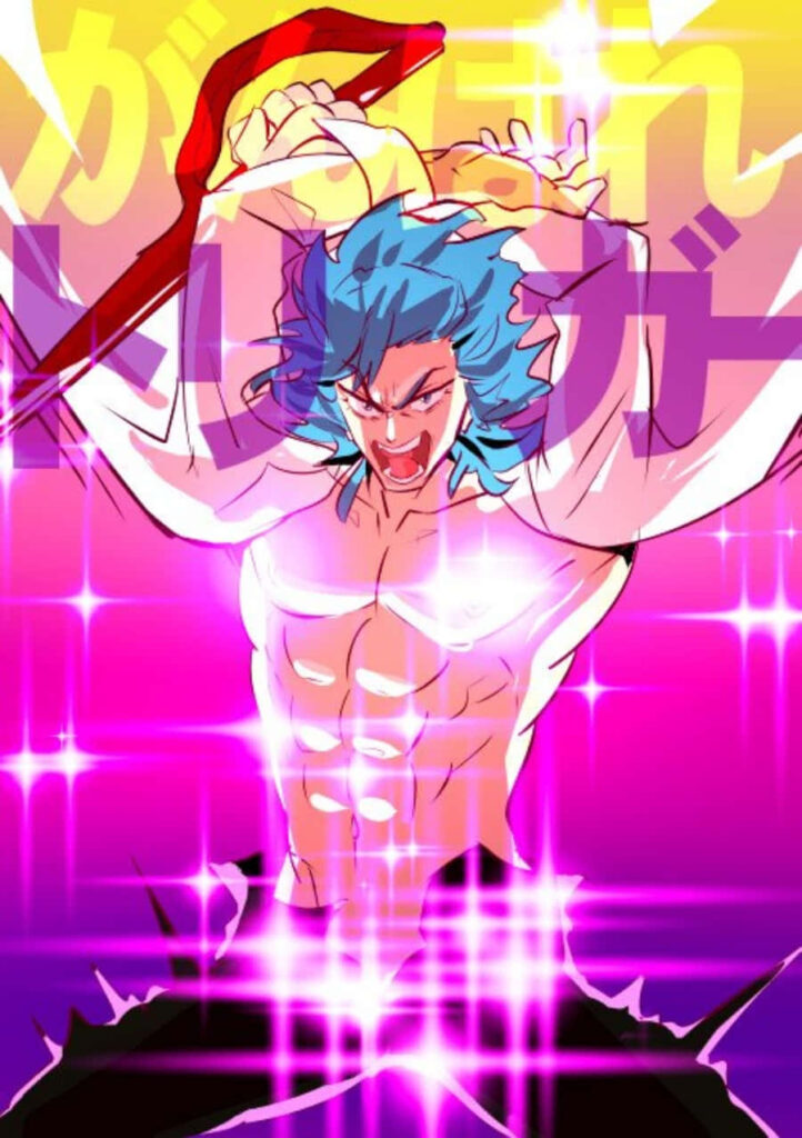 Aikuro Mikisugi dynamic pose shirt open vibrant sparkling background stylish wallpaper