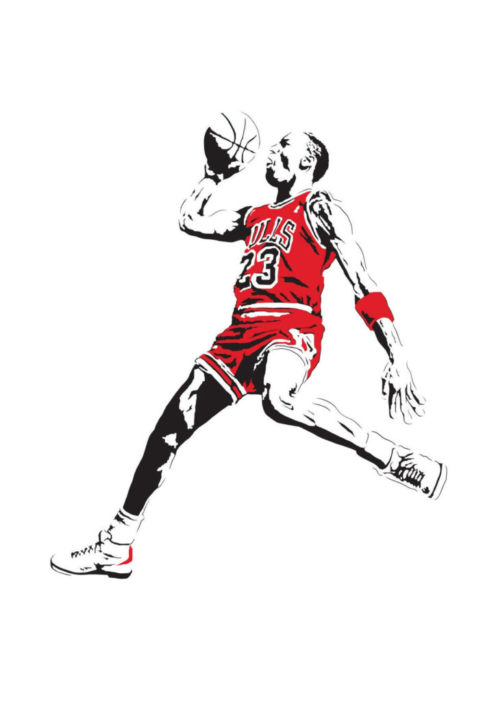 Airborne Majesty: Michael Jordan Dominates the Court in a High-Contrast Slam Dunk Wallpaper