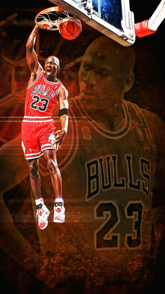Airborne Brilliance: Michael Jordan Ascends for an Electrifying Slam Dunk Wallpaper