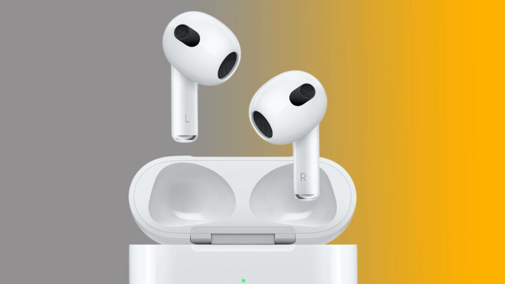AirPods 3rd Generation on sleek yellow and gray gradient background showcasing modern design Wallpaper