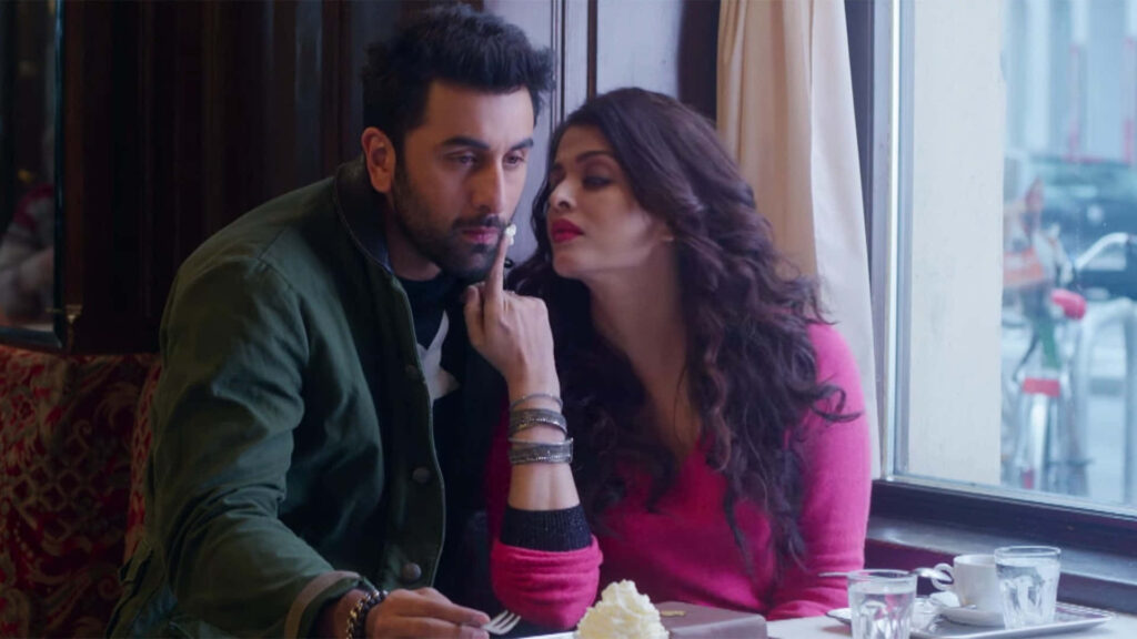 Aishwarya Rai Bachchan and Ranbir Kapoor share a charming intimate moment at cozy café wallpaper
