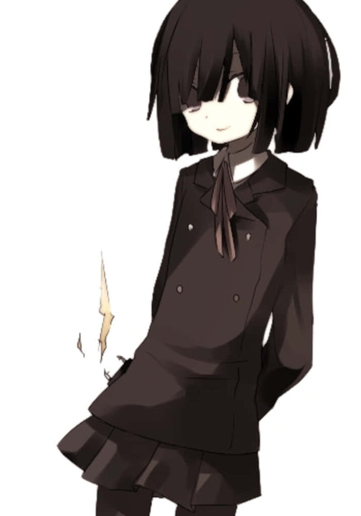 Portrait of Akane Awakusu in dark school uniform with calm expression on plain white background Wallpaper