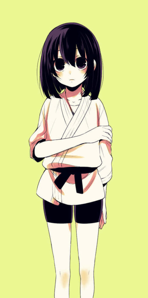 Akane Awakusu martial arts uniform intense focused pose light yellow background wallpaper