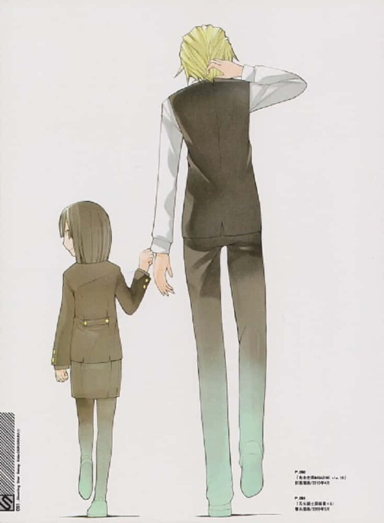Akane Awakusu standing confidently with another character in stylish vibrant wallpaper background