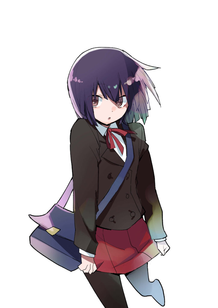 Akane Awakusu in school uniform with bag under soft colorful light creating mysterious vibe Wallpaper