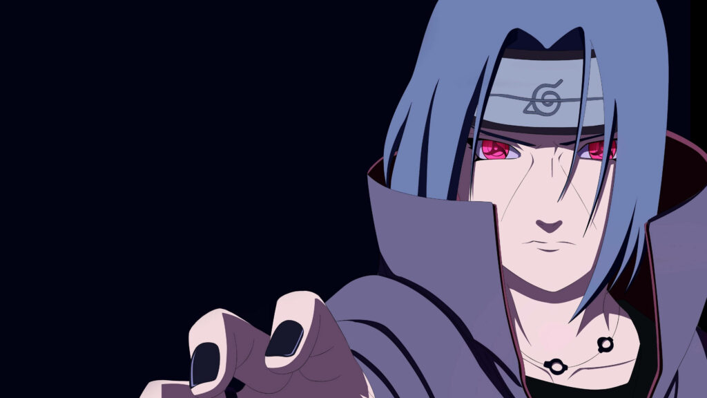 Commanding Presence: Itachi Uchiha, the Visionary Leader of Akatsuki, Unleashes his Sharingan in Distinctive Robes Wallpaper