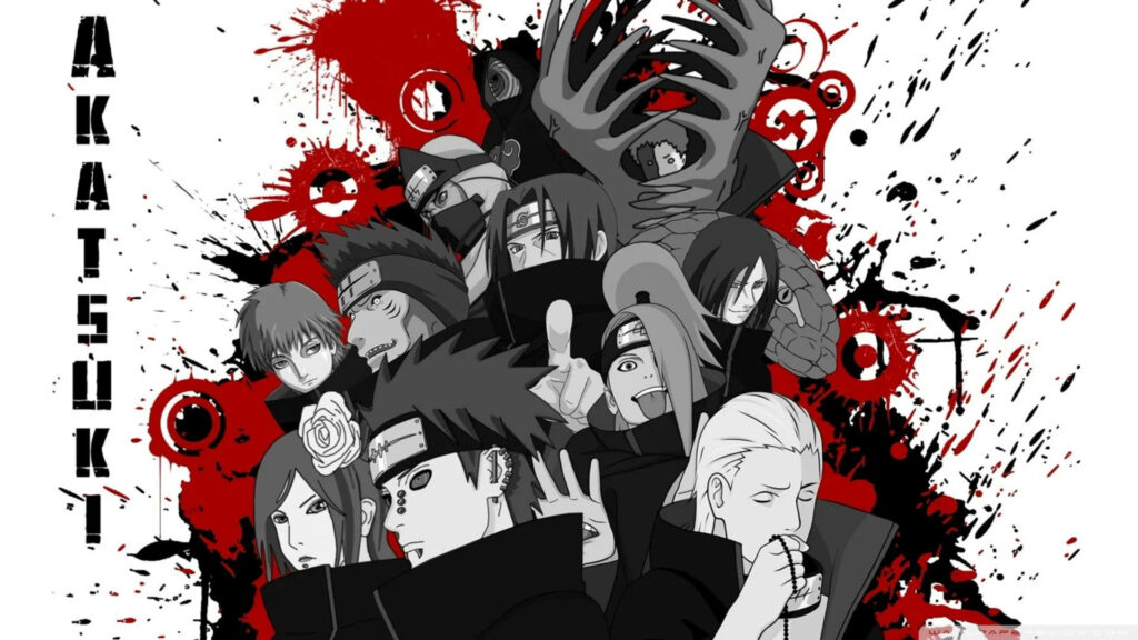 Unleashing Darkness: The Legendary Akatsuki in a Stylish Monochrome Anime Scene Wallpaper