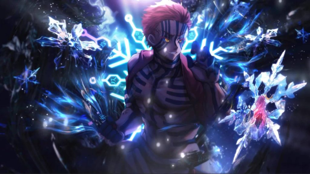 Akaza Demon Slayer intense wallpaper showing Upper Rank 3 demon using Destructive Death technique