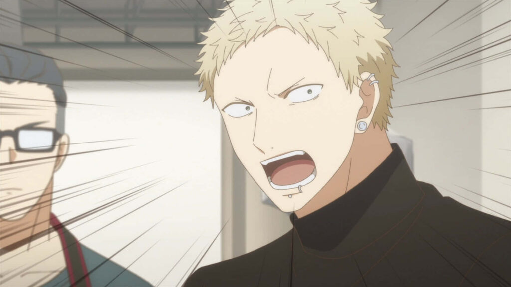 Akihiko Kaji surprised expression with dynamic motion lines intense emotional wallpaper background