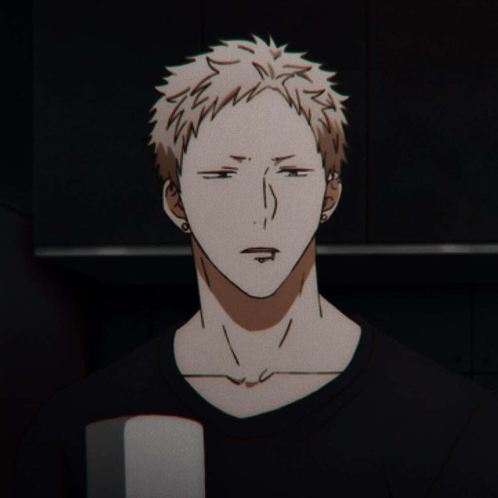 Akihiko Kaji from Given serious expression soft lighting dark background calm thoughtful wallpaper