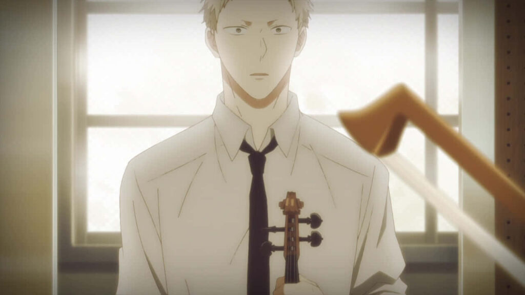 Akihiko Kaji holding violin in softly lit room calm introspective music wallpaper background