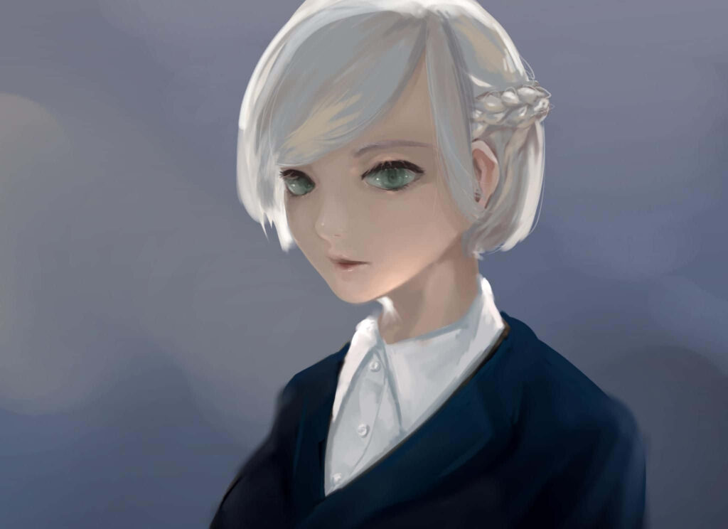 Akira Mado confident battle-ready pose with soft blurred background anime wallpaper art