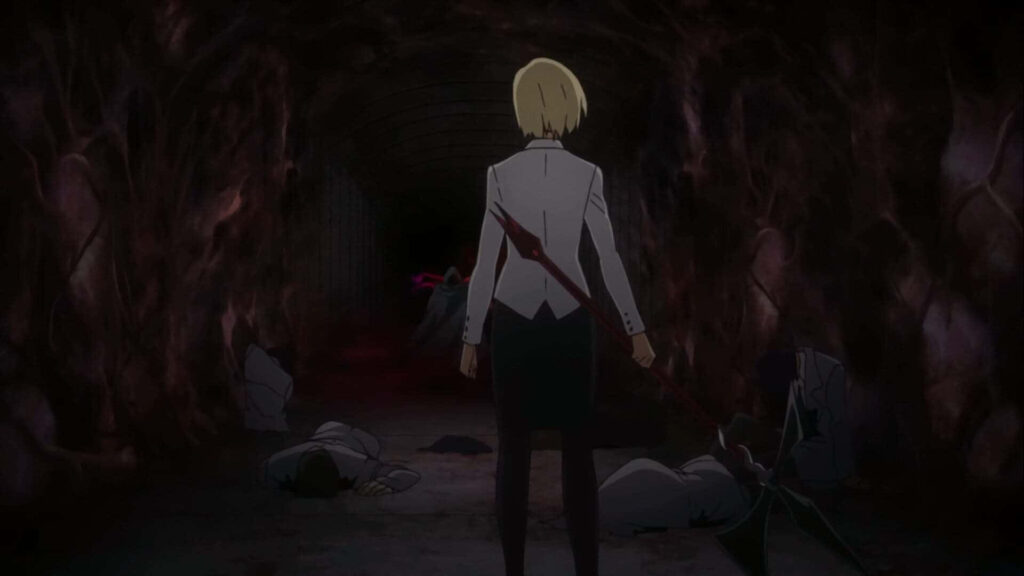 Akira Mado confident in dim tunnel with fallen opponents skilled ghoul investigator wallpaper background
