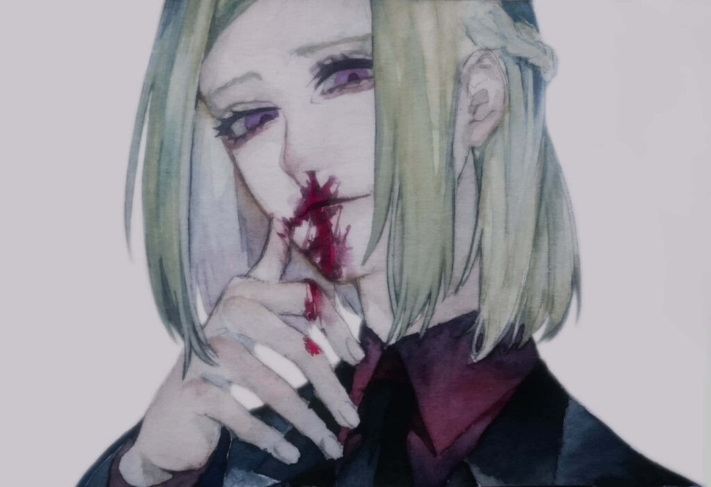 Akira Mado intense action pose blood on face fierce determination dramatic wallpaper background
