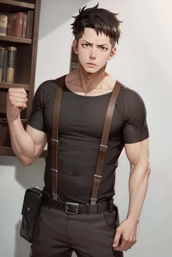 Akitaru Ōbi anime character showing determination and strength with clenched fist wallpaper