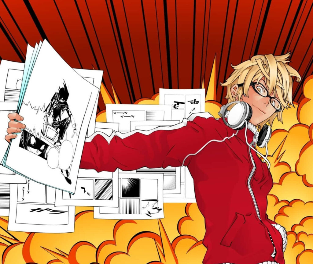 Akito Takagi showcasing manga art with dynamic comic panels and vibrant explosive effects wallpaper