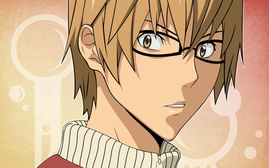 Akito Takagi anime portrait wallpaper serious expression glasses soft gradient background