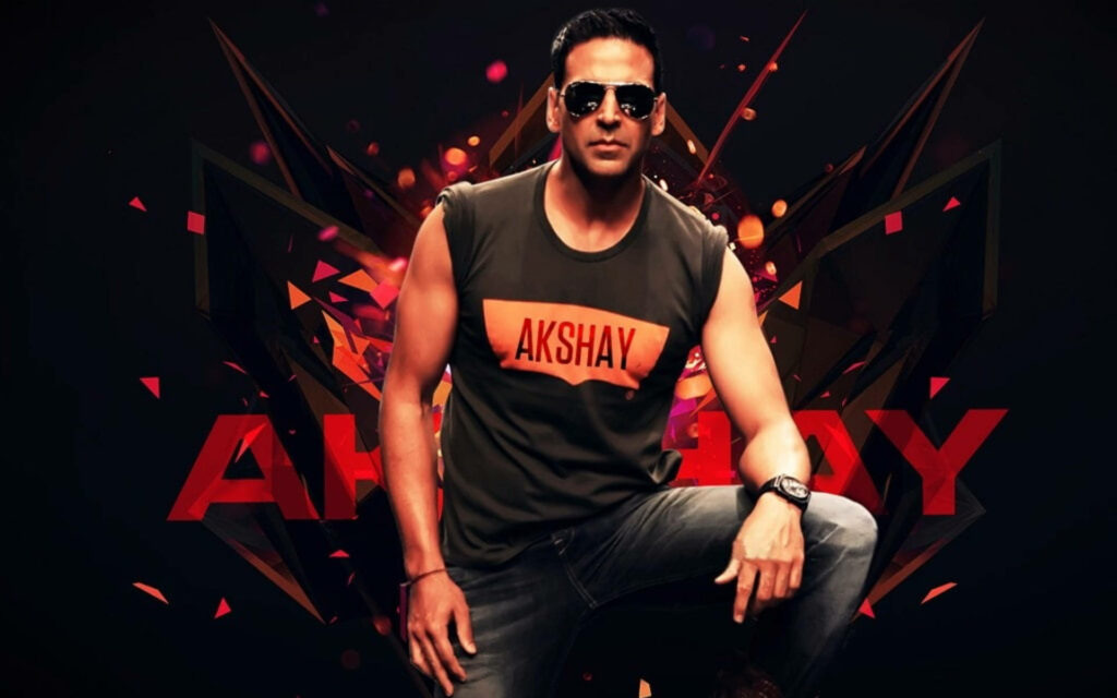 Akshay Kumar confident pose digital cover wallpaper vibrant colors bold graphics background