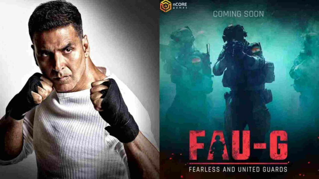 Akshay Kumar fighting pose with FAU-G game poster Bollywood action military wallpaper background