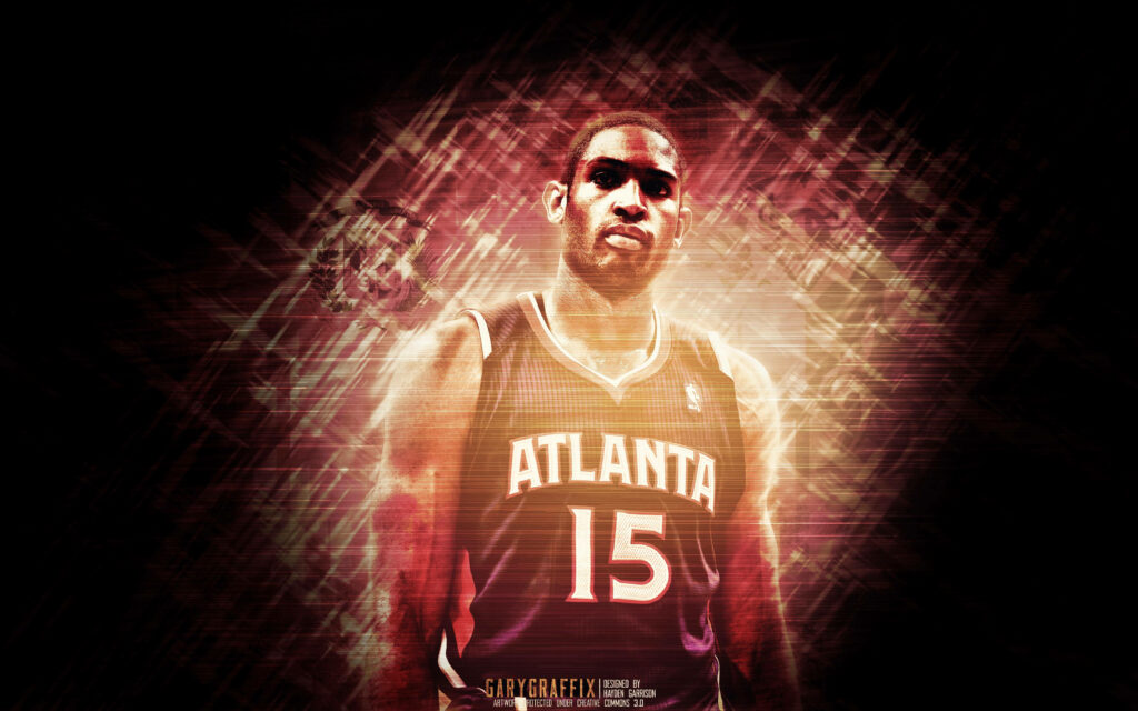 Al Horford in Atlanta Hawks jersey with dynamic flame flare background intense wallpaper