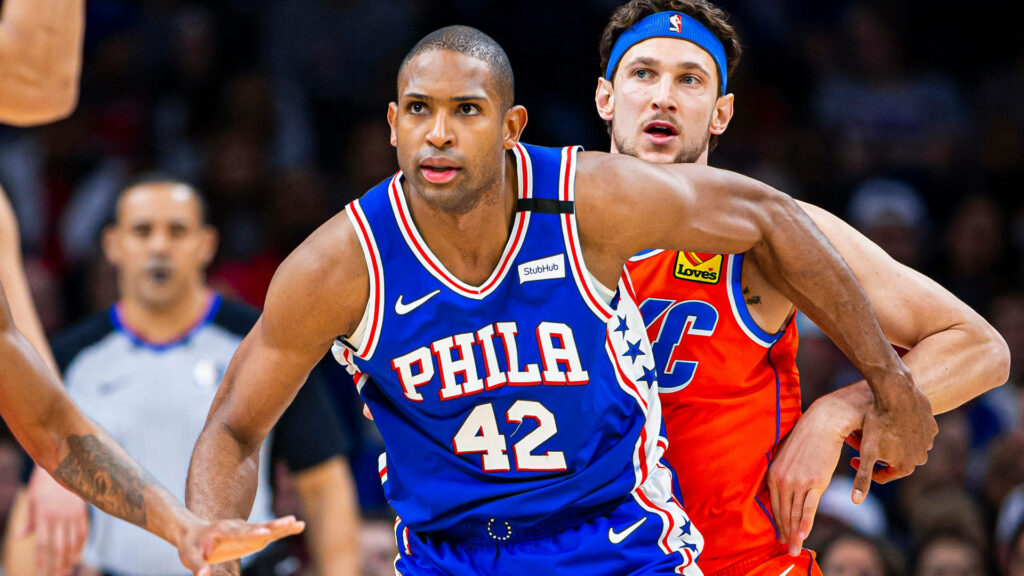 Al Horford focused battling for position intense basketball moment wallpaper background