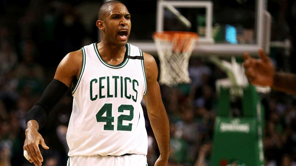 Al Horford Celtics leader shouting instructions intense basketball game wallpaper background